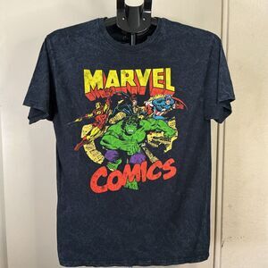 Marvel Comics Men's Black Iron Man Hulk Captain America Acid Washed Size Medium